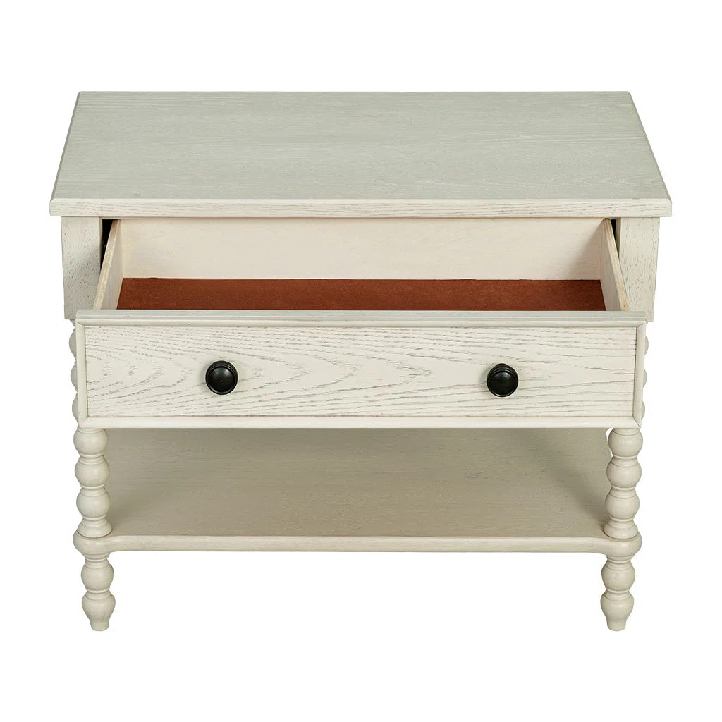 Beckett Large Turned Wood Spindle Nightstand with Drawer and Shelf