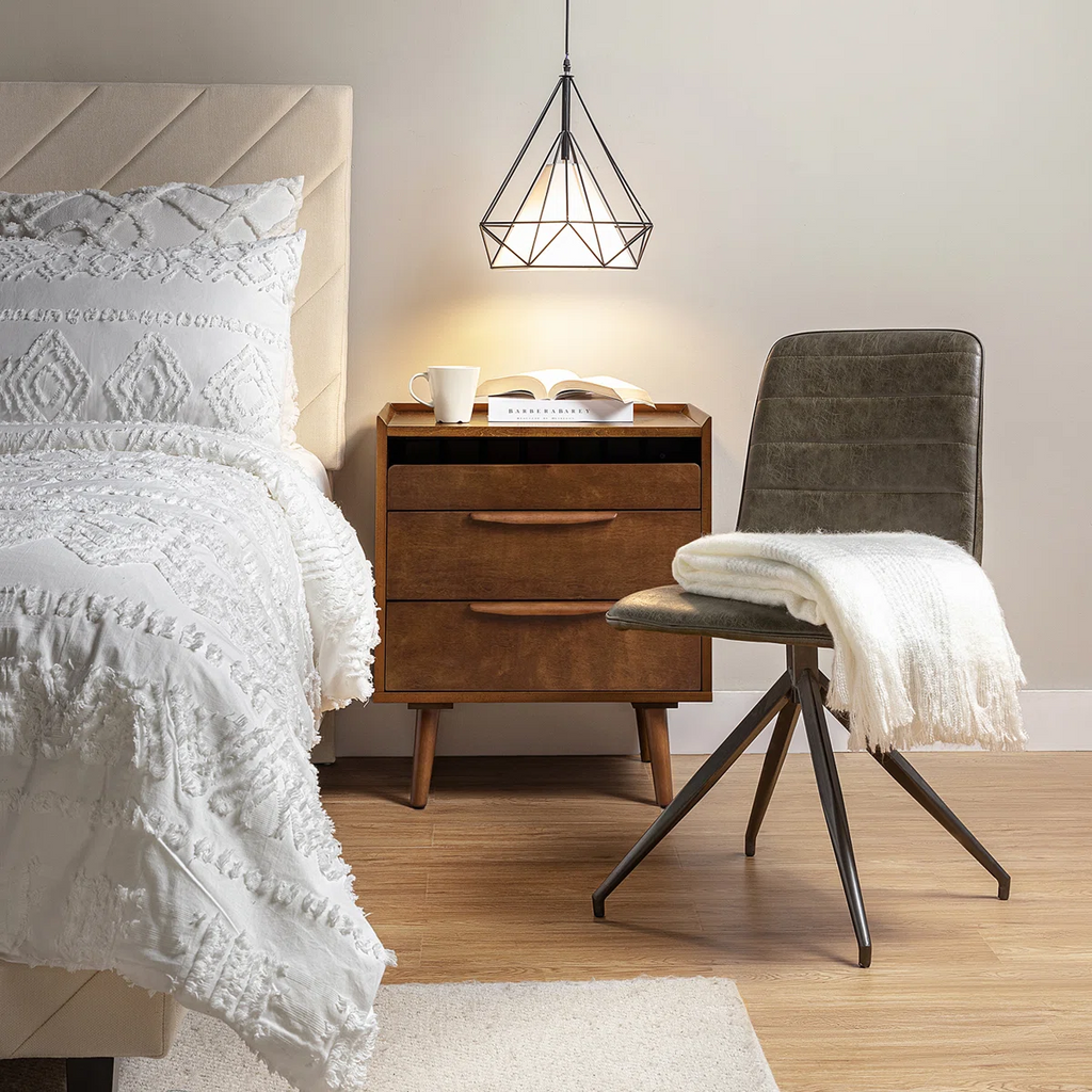 Sebrina Mid-century Modern 24''W 3-Drawer End Table with Charging Station and Solid Wood Legs