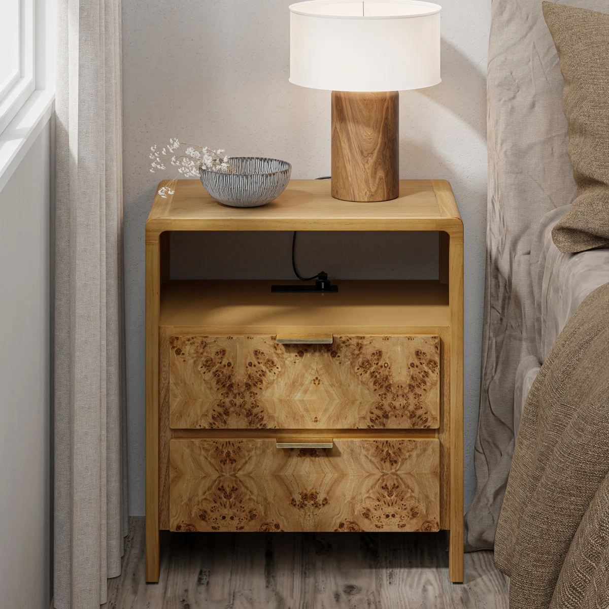 Manish 2 Drawer Nightstand With Charging Station
