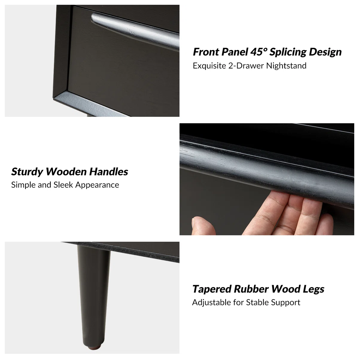 Aviannah Midcentury Modern 28''W 2-Drawer Nightstand with Charging Station and Solid Wood Legs and Open Shelf