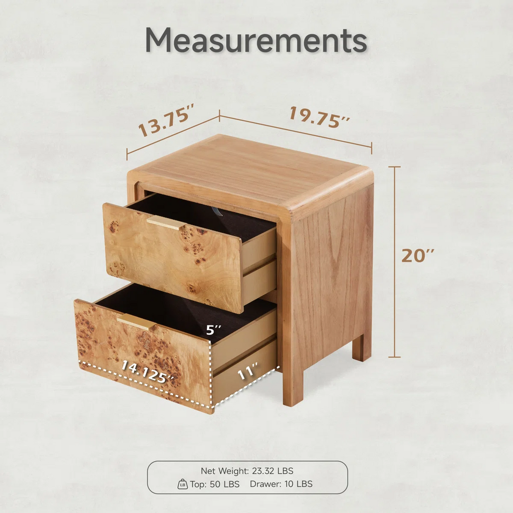 Manish Rustic Farmhouse 2 - Drawer Nightstand with Burl Finish