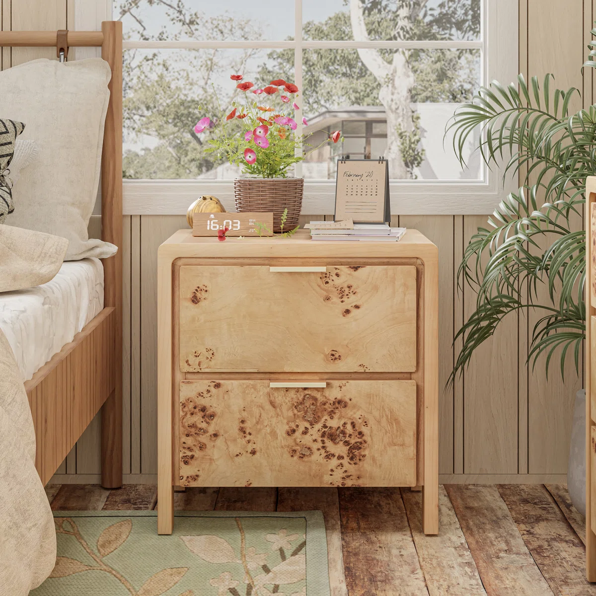 Manish Rustic Farmhouse 2 - Drawer Nightstand with Burl Finish