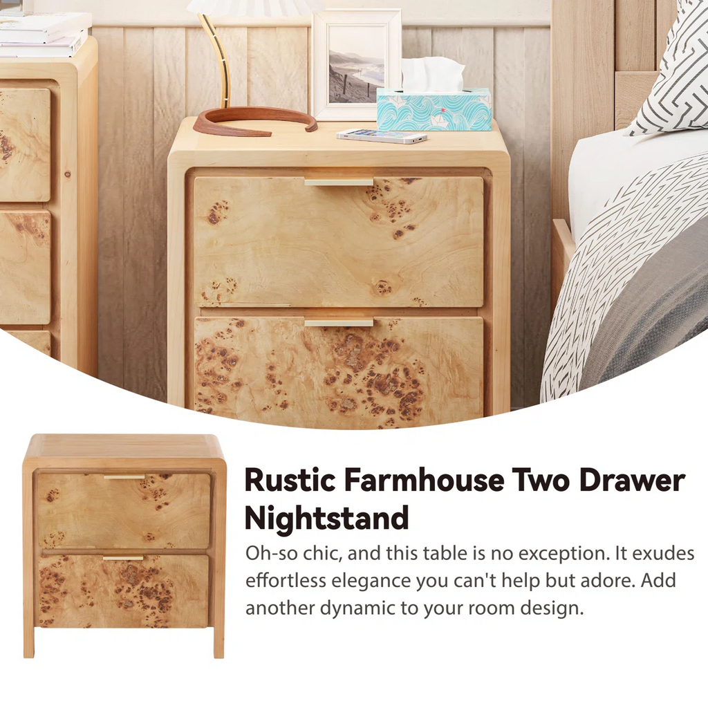 Manish Rustic Farmhouse 2 - Drawer Nightstand with Burl Finish
