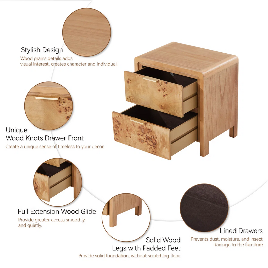 Manish Rustic Farmhouse 2 - Drawer Nightstand with Burl Finish